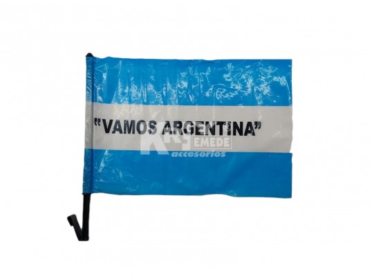 Bandera Plástica C/ Soporte Para Auto X 12u. 44 X 29cm. 'Vamos Argentina'