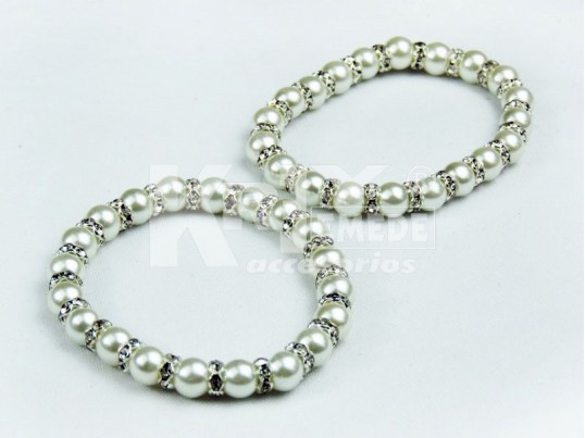 Pulsera perlas blancas N°10 y separadores de strass N°8